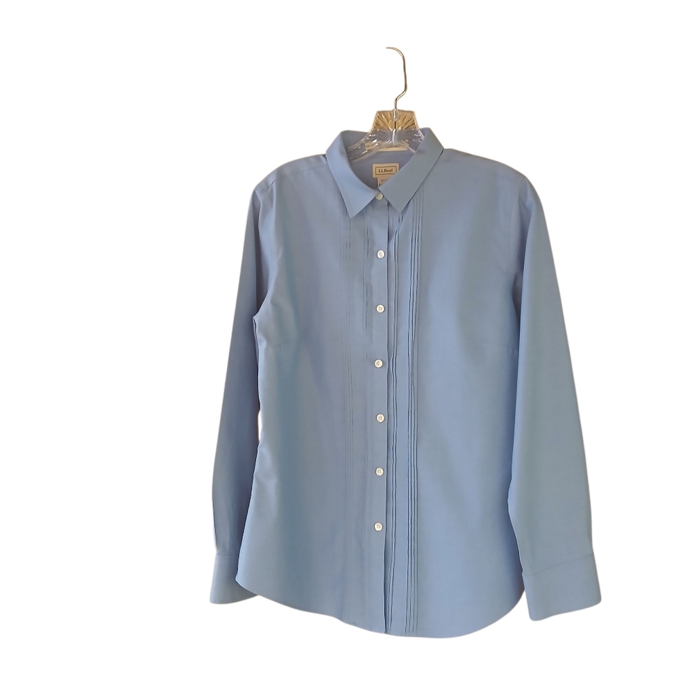 L.L. Bean Vintage Blue Wrinkle Resistant Button Down Cotton Shirt Small
